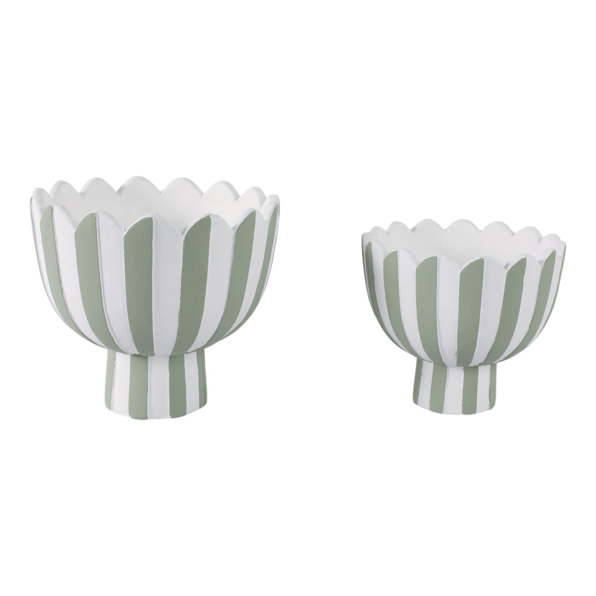 7" / 9" Scallop Edge Striped Planters (Set of 2) - Green / White
