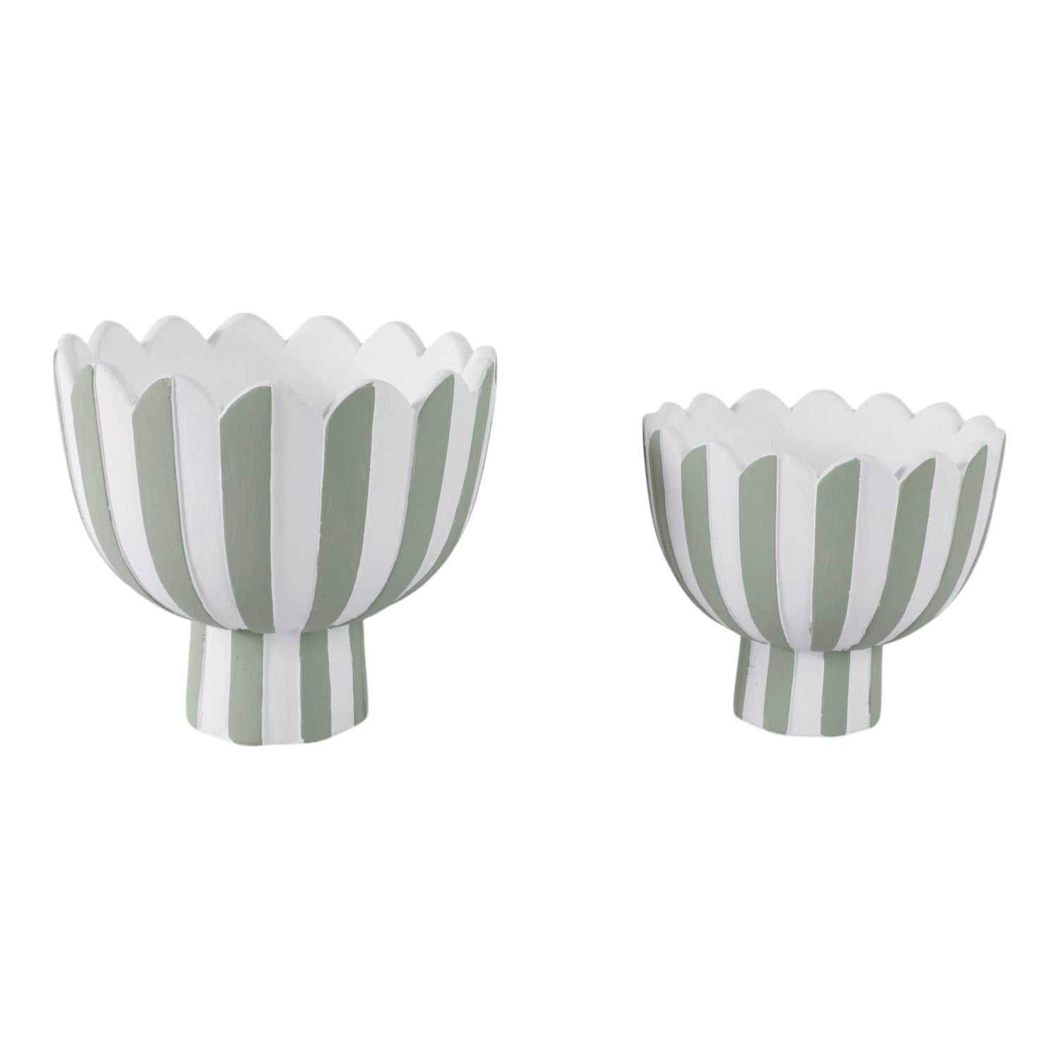 7" / 9" Scallop Edge Striped Planters (Set of 2) - Green / White
