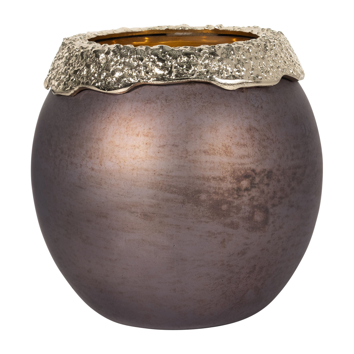 Glass Oval Hurricane 10" - Charred Coal / Gold