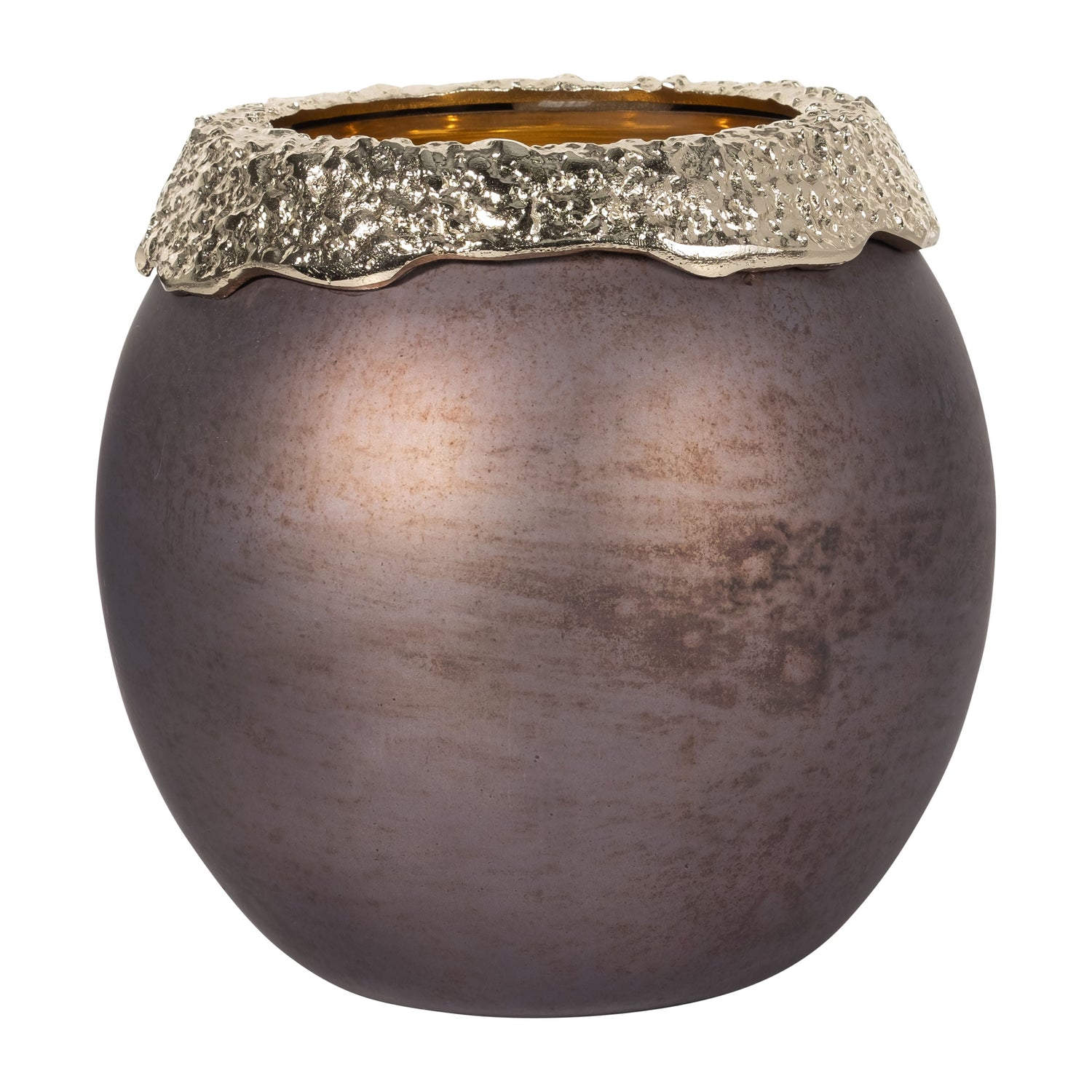 Glass Oval Hurricane 10" - Charred Coal / Gold