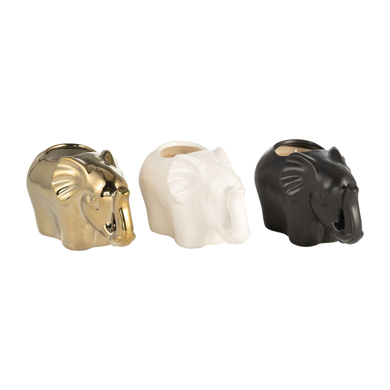 7" 9 Oz Elephant Soy Scented Candle (Set of 3) - Gold / Black / White