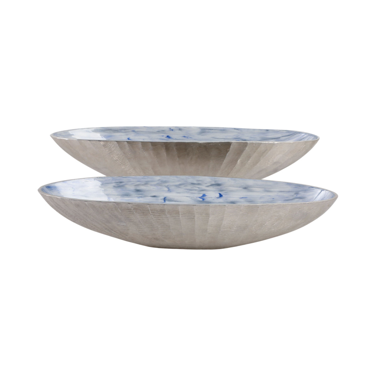 20" / 23" Oval Metal Bowl With Enamel (Set of 2) - Light Blue / Silver