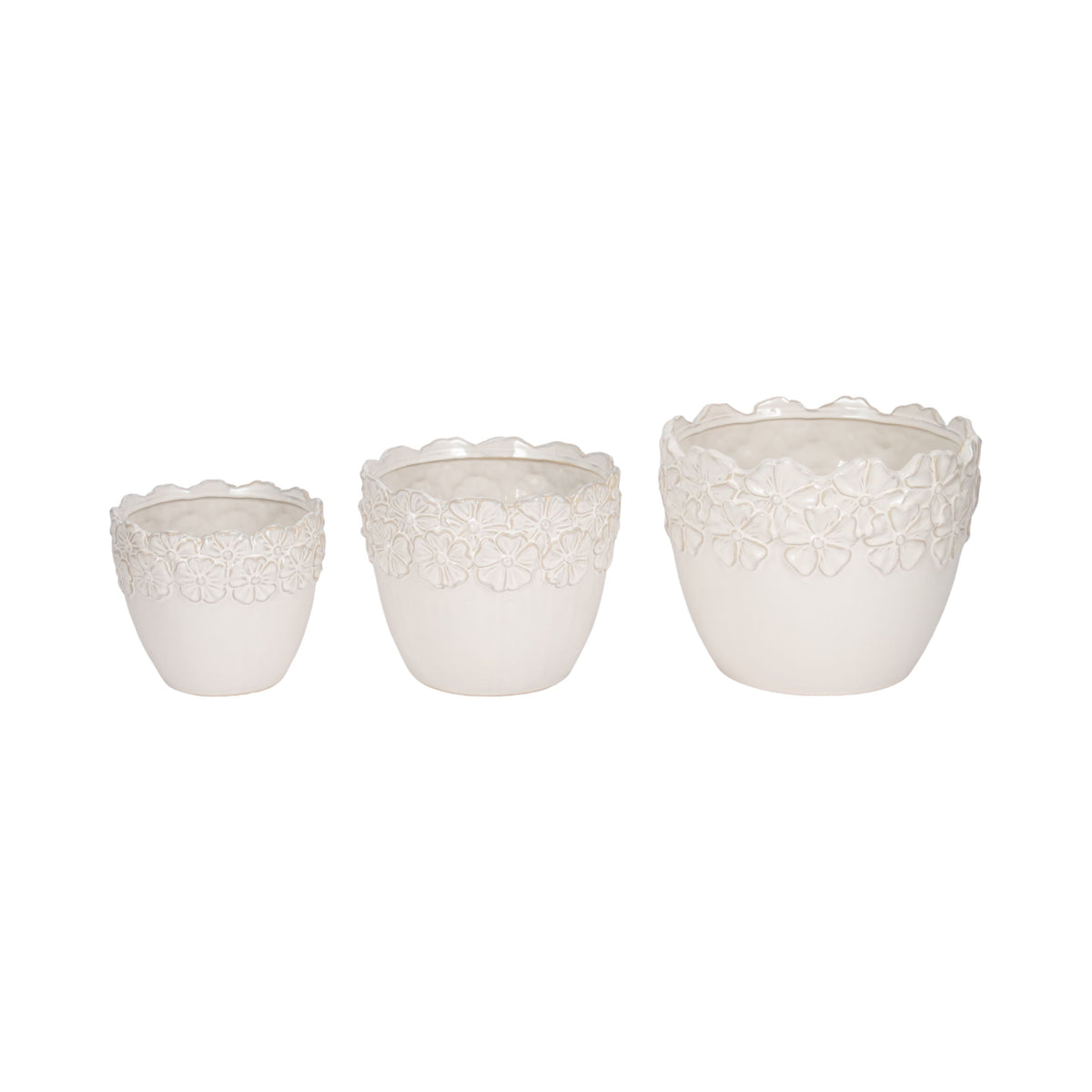 8" / 9" / 11" Floral Crown Planter (Set of 3) - Ivory