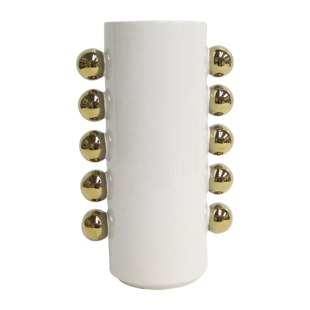 10" Vase With Side Knobs - White / Gold