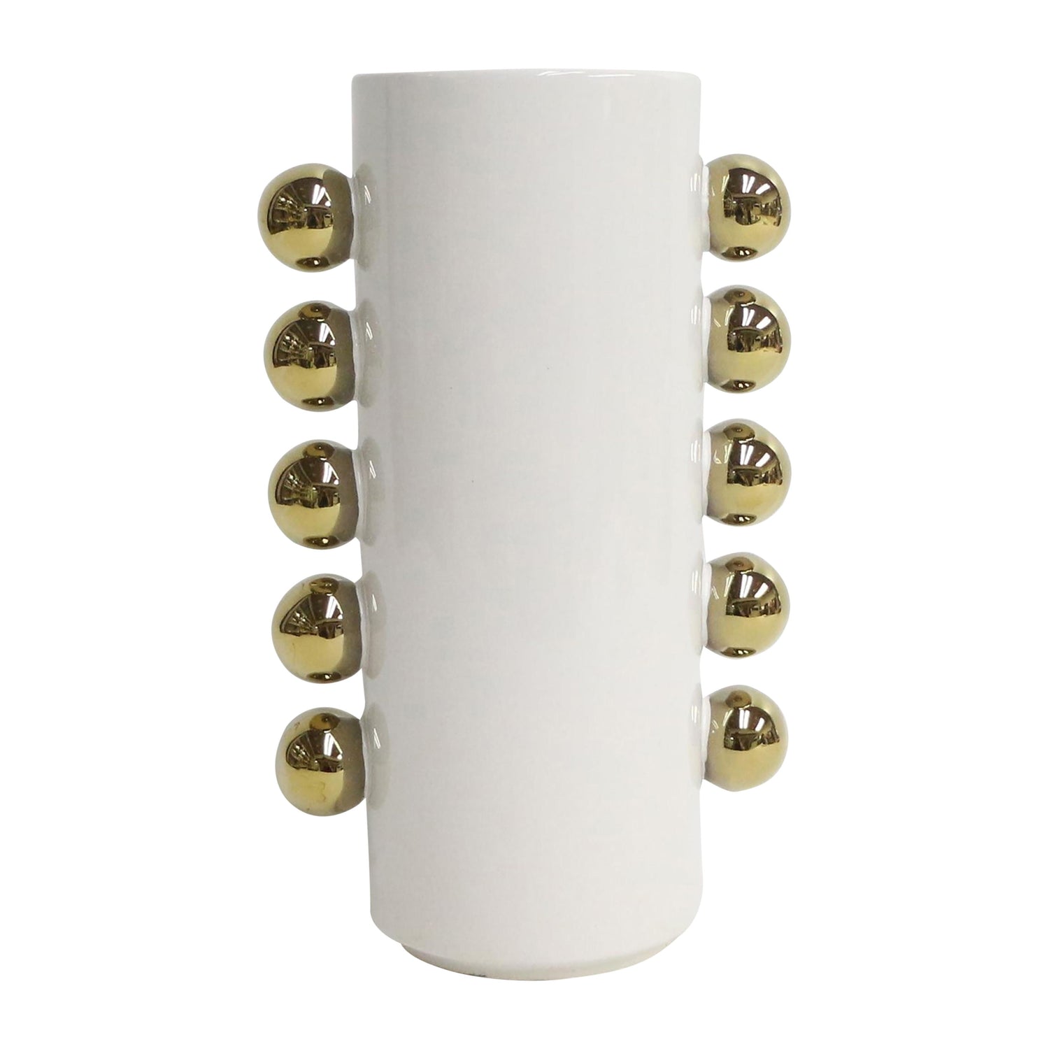 10" Vase With Side Knobs - White / Gold
