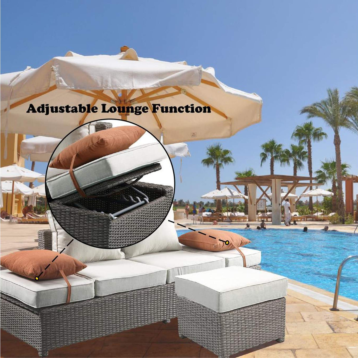 45015 Salena Patio Sofa with 2 Pillows and Ottoman