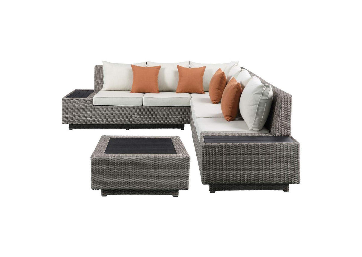 45020 Salena Patio Sectional Sofa with 4 Pillows and Coffee Table
