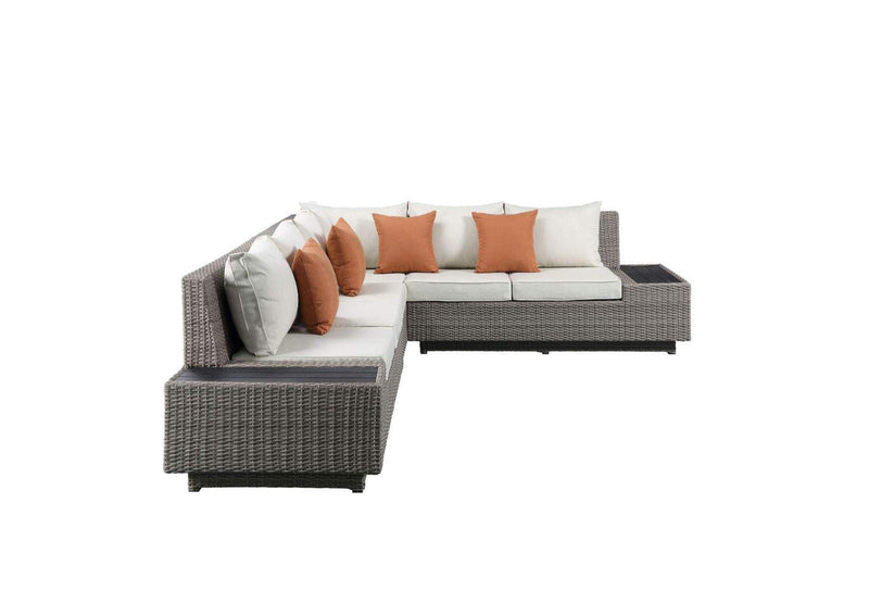 45020 Salena Patio Sectional Sofa with 4 Pillows and Coffee Table