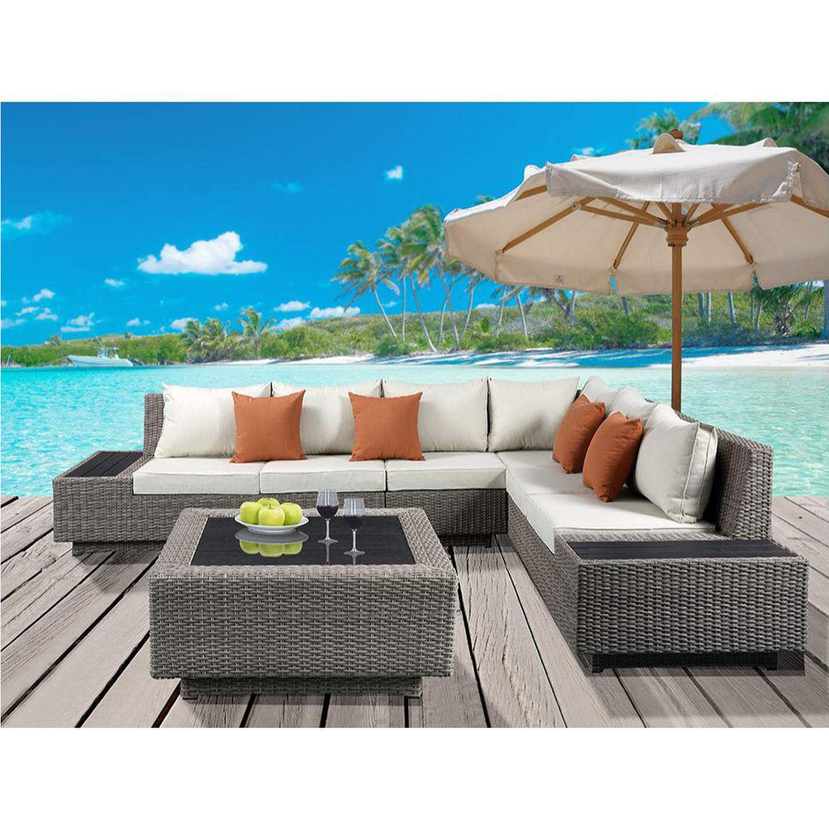 45020 Salena Patio Sectional Sofa with 4 Pillows and Coffee Table
