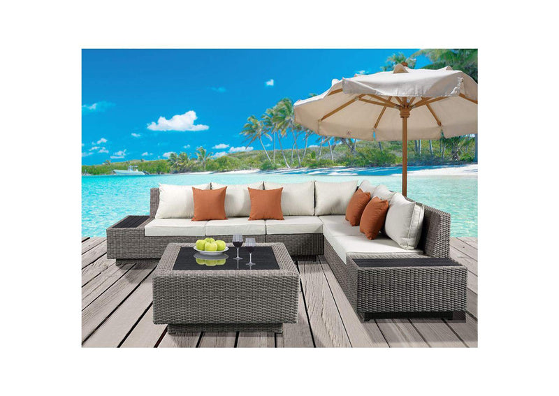45020 Salena Patio Sectional Sofa with 4 Pillows and Coffee Table