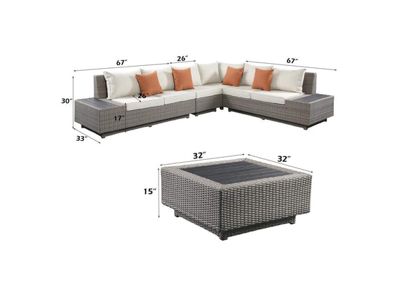 45020 Salena Patio Sectional Sofa with 4 Pillows and Coffee Table