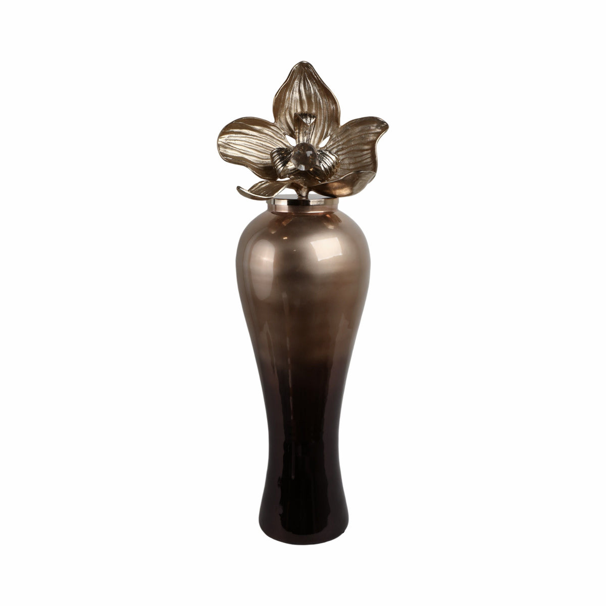 42" Quincy Large Oversized Vase With Metal Flower Topper - White