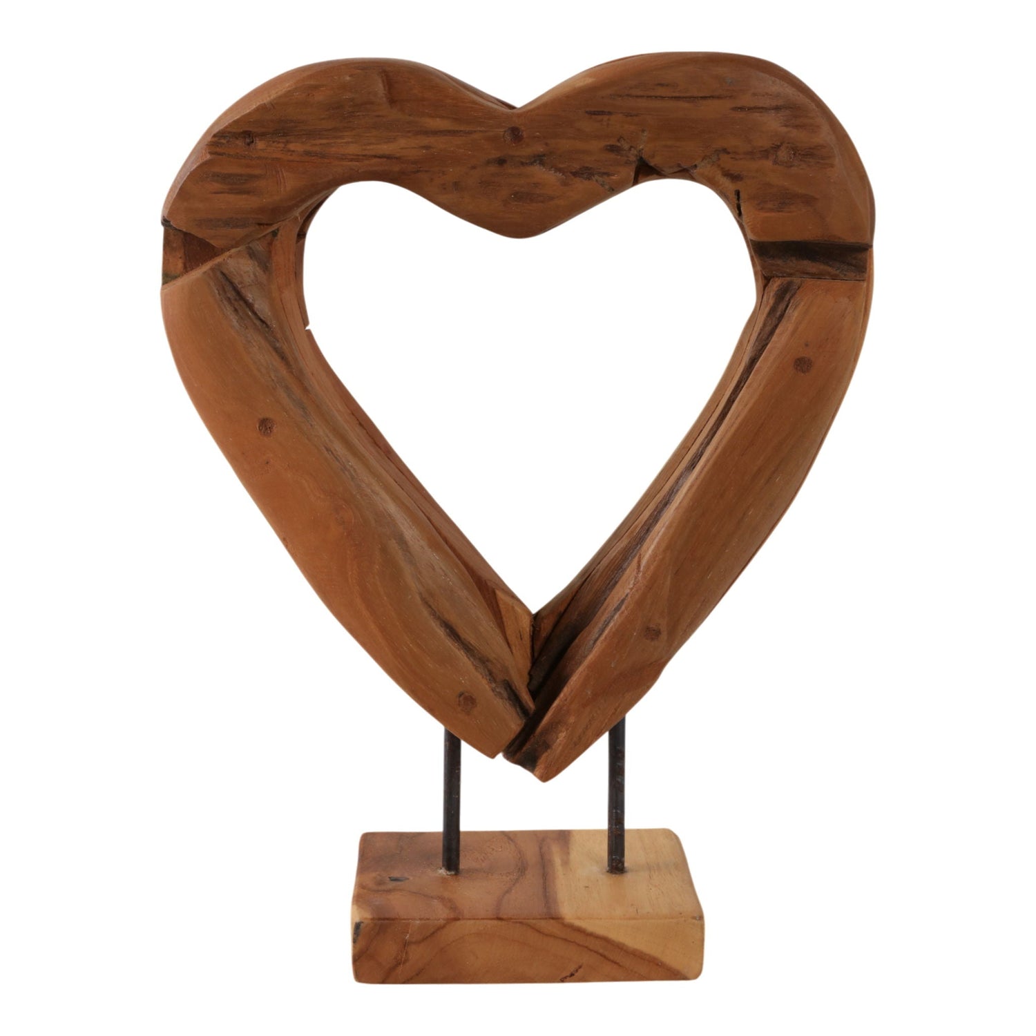 15" x 12" Teak Wood Open Heart Sculpture - Brown