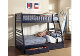 460181 Ashton 2-drawer Wood Twin Over Full Bunk Bed Navy Blue