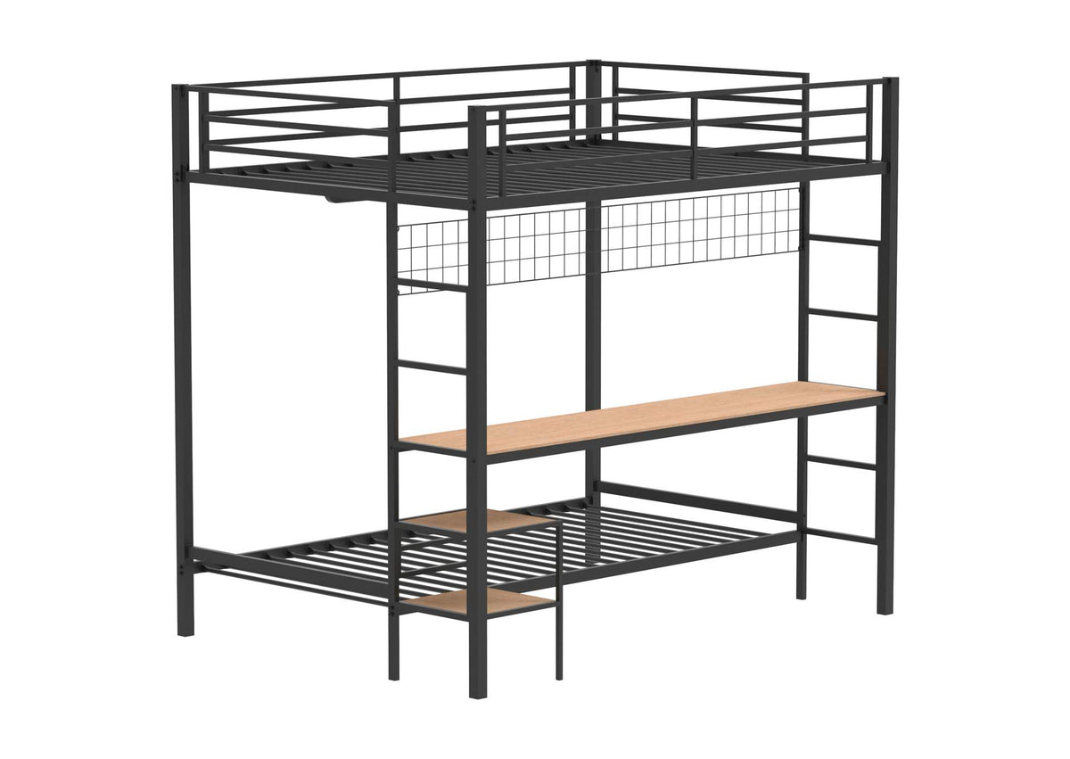 460209BLK Bettoni Metal Full Over Twin Workstation Bunk Bed Matte Black