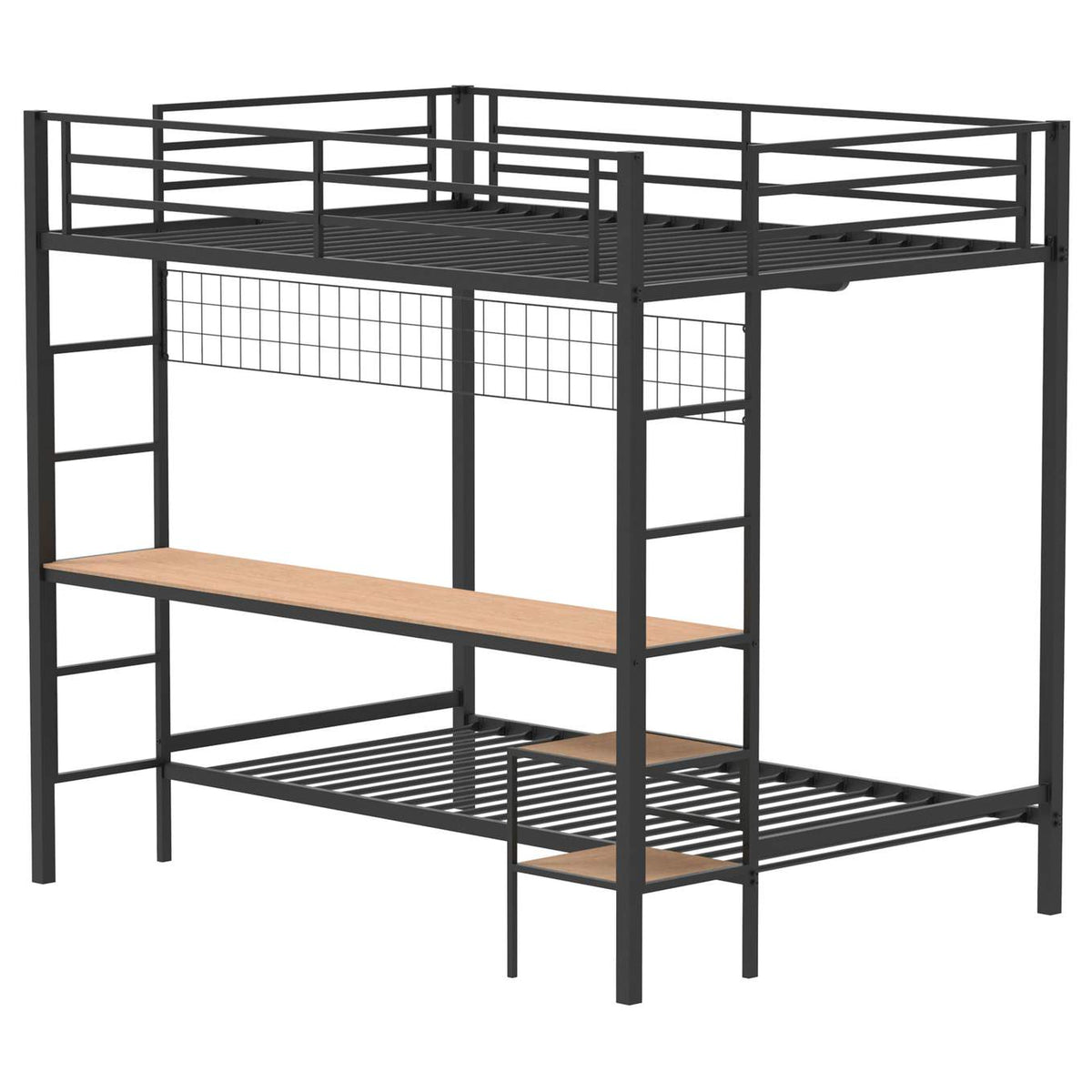 460209BLK Bettoni Metal Full Over Twin Workstation Bunk Bed Matte Black