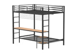460209BLK Bettoni Metal Full Over Twin Workstation Bunk Bed Matte Black