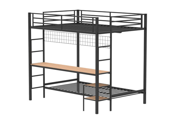 460209BLK Bettoni Metal Full Over Twin Workstation Bunk Bed Matte Black