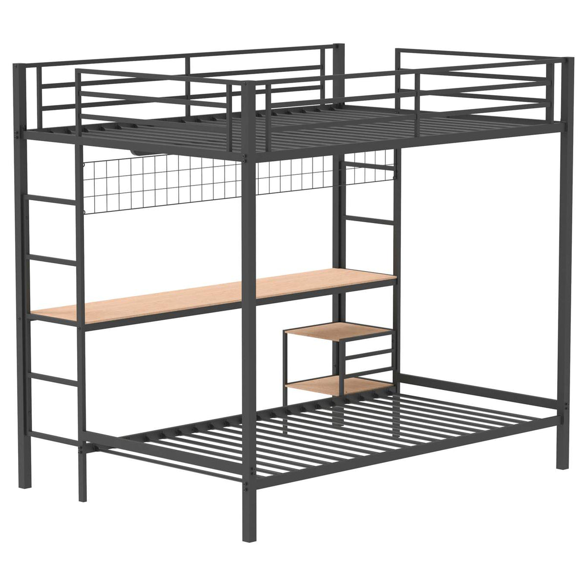 460209BLK Bettoni Metal Full Over Twin Workstation Bunk Bed Matte Black