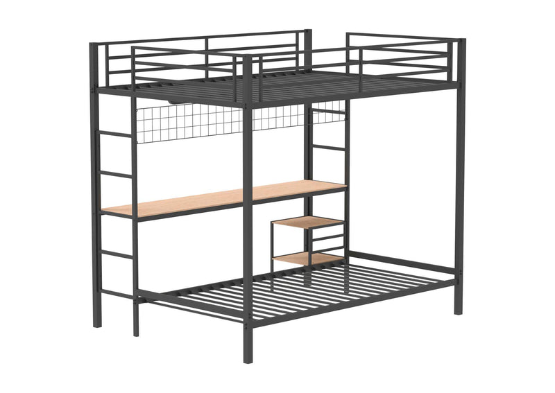 460209BLK Bettoni Metal Full Over Twin Workstation Bunk Bed Matte Black