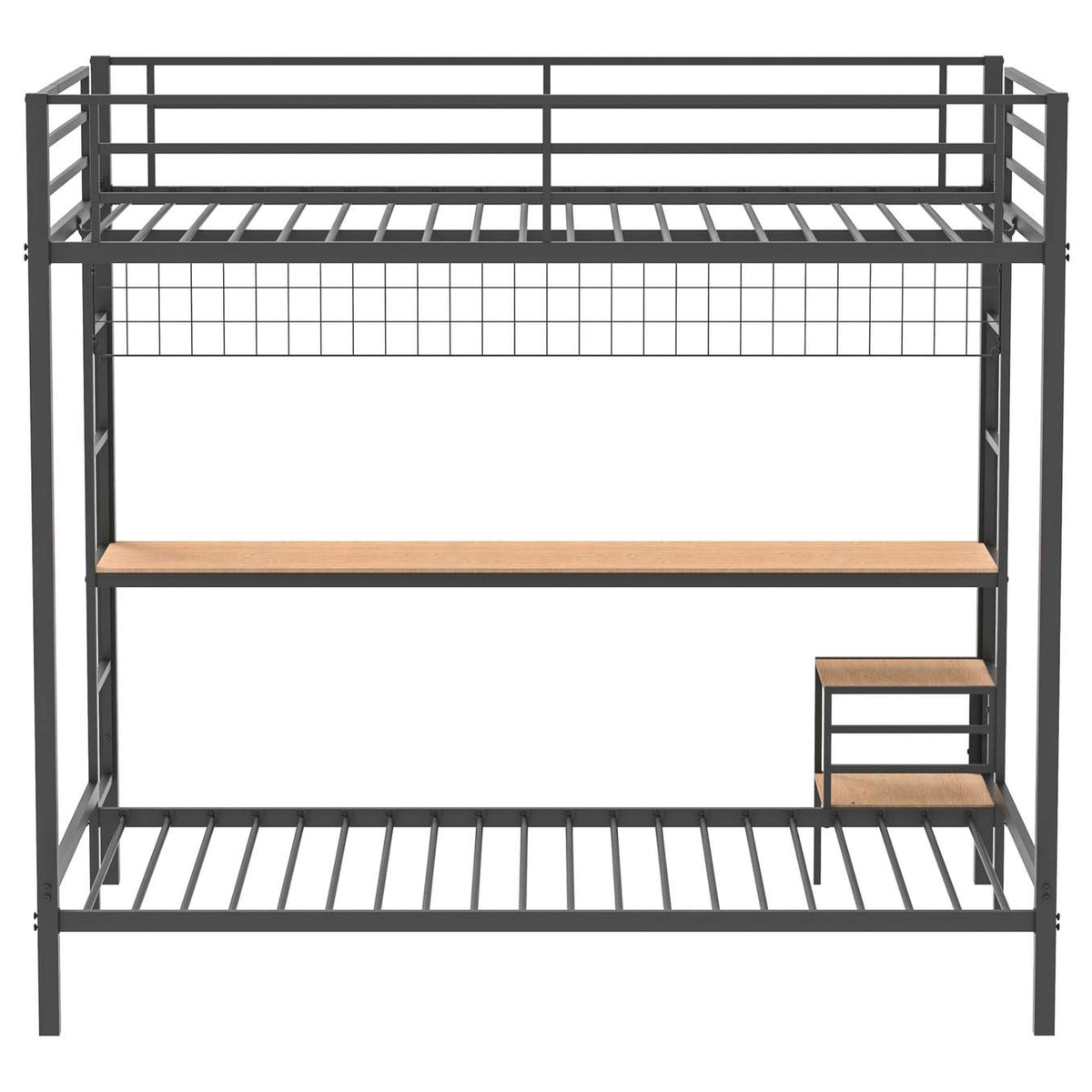 460209BLK Bettoni Metal Full Over Twin Workstation Bunk Bed Matte Black