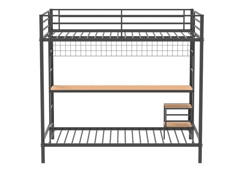 460209BLK Bettoni Metal Full Over Twin Workstation Bunk Bed Matte Black