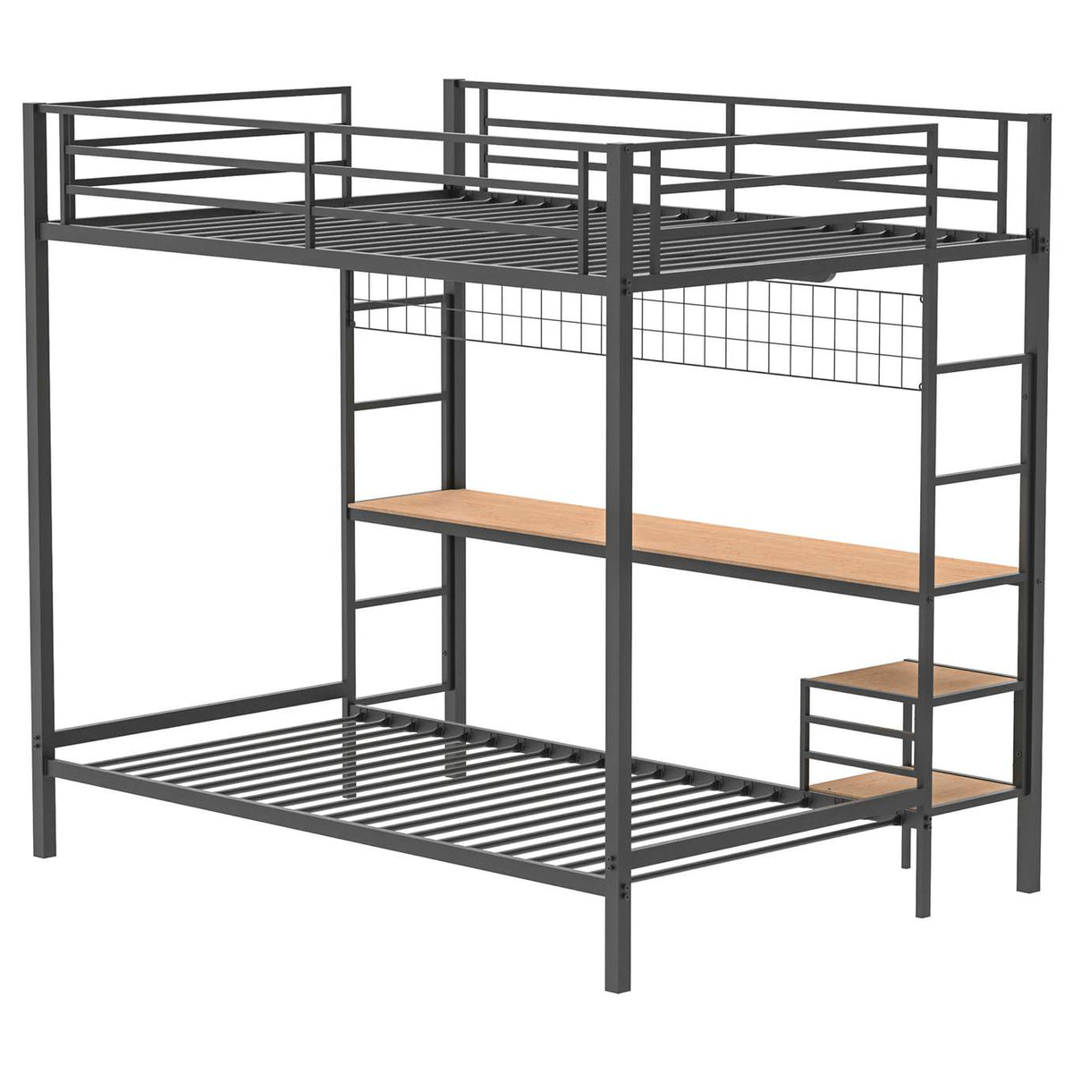 460209BLK Bettoni Metal Full Over Twin Workstation Bunk Bed Matte Black