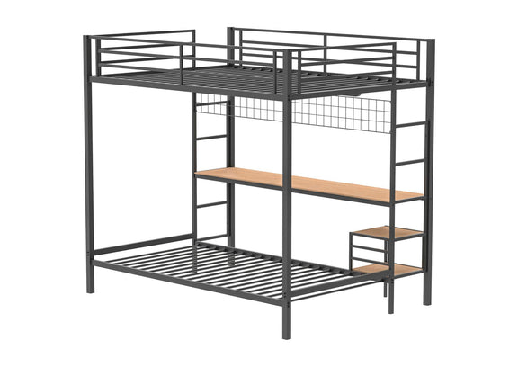 460209BLK Bettoni Metal Full Over Twin Workstation Bunk Bed Matte Black