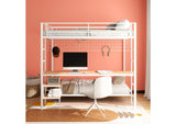 460209WHT Bettoni Metal Full Over Twin Workstation Bunk Bed Matte White