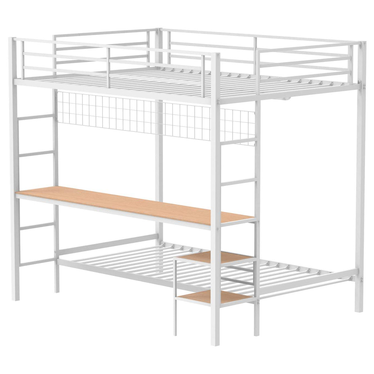 460209WHT Bettoni Metal Full Over Twin Workstation Bunk Bed Matte White
