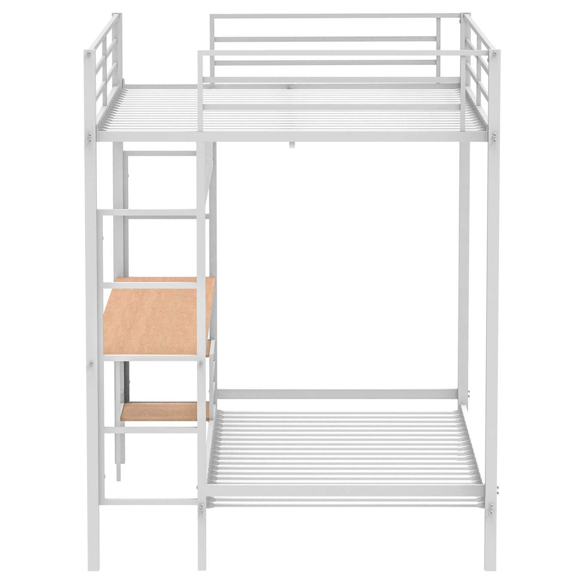 460209WHT Bettoni Metal Full Over Twin Workstation Bunk Bed Matte White