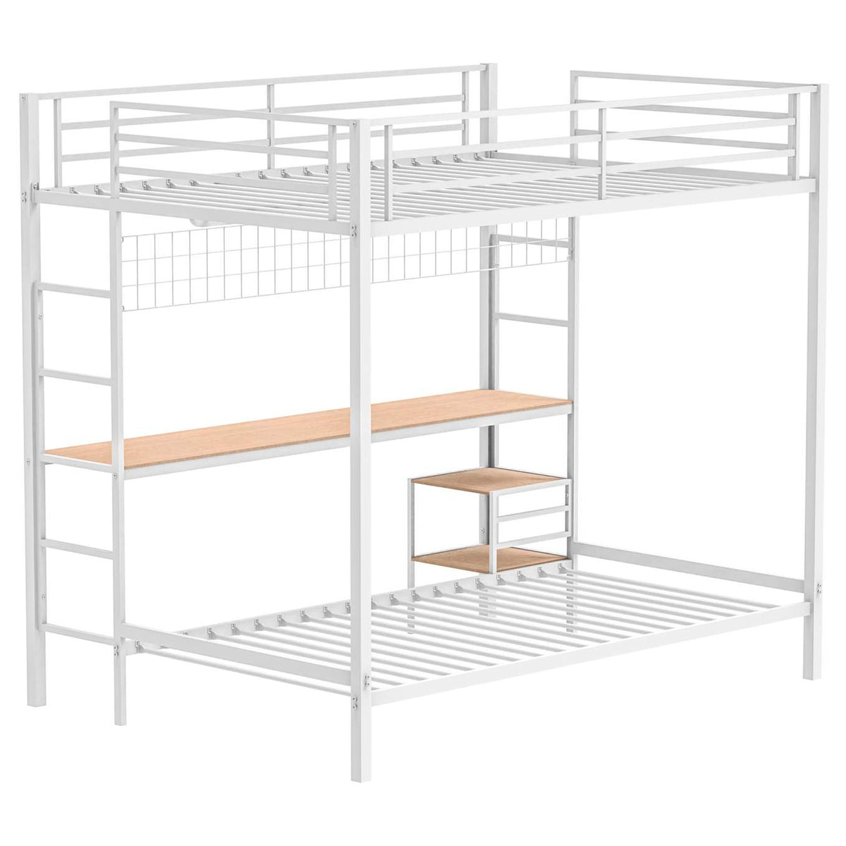 460209WHT Bettoni Metal Full Over Twin Workstation Bunk Bed Matte White