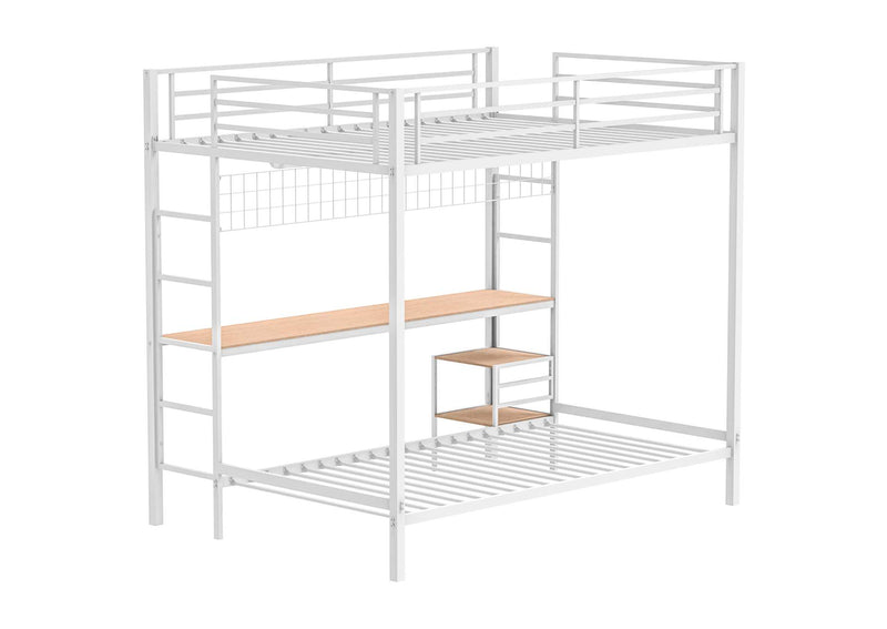 460209WHT Bettoni Metal Full Over Twin Workstation Bunk Bed Matte White