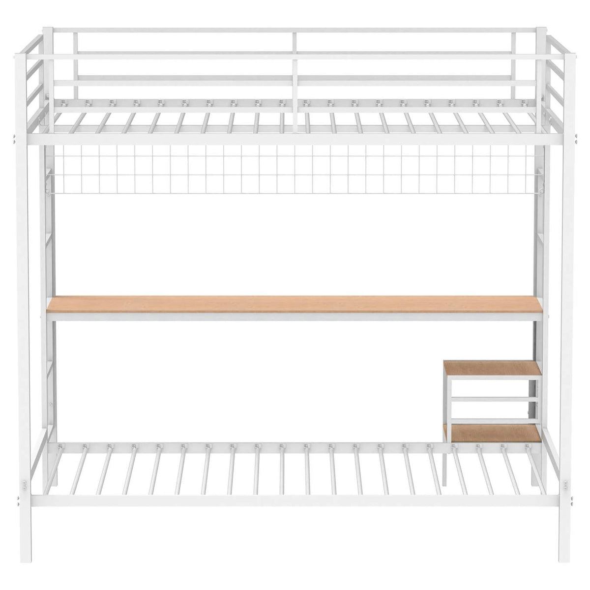 460209WHT Bettoni Metal Full Over Twin Workstation Bunk Bed Matte White