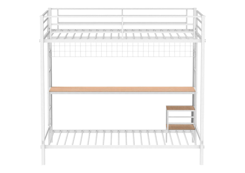 460209WHT Bettoni Metal Full Over Twin Workstation Bunk Bed Matte White