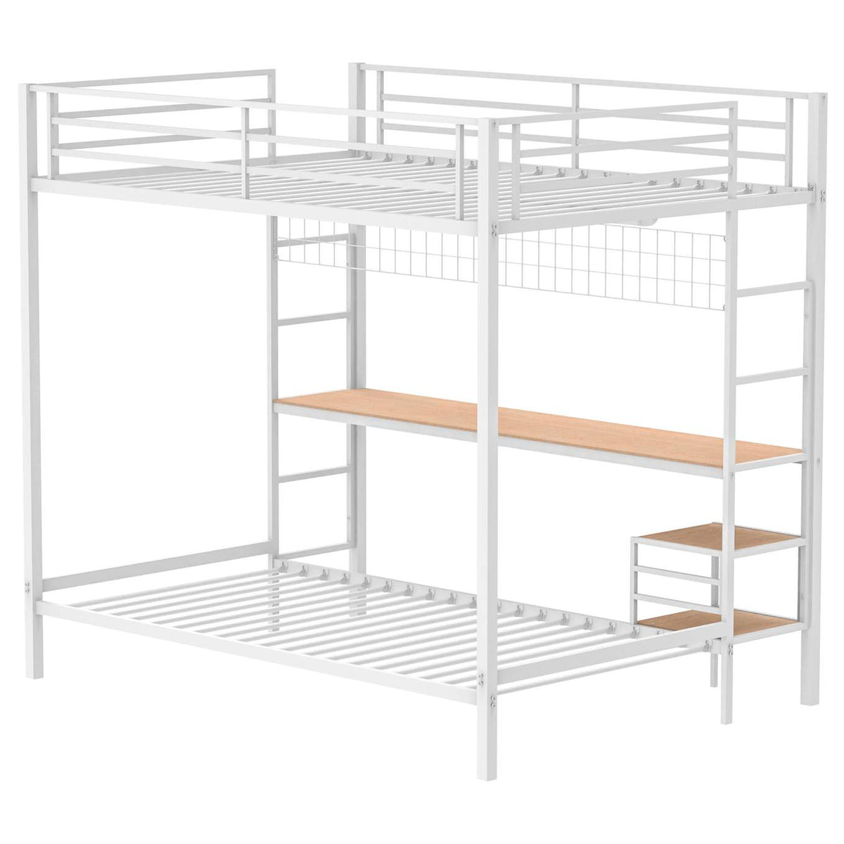 460209WHT Bettoni Metal Full Over Twin Workstation Bunk Bed Matte White