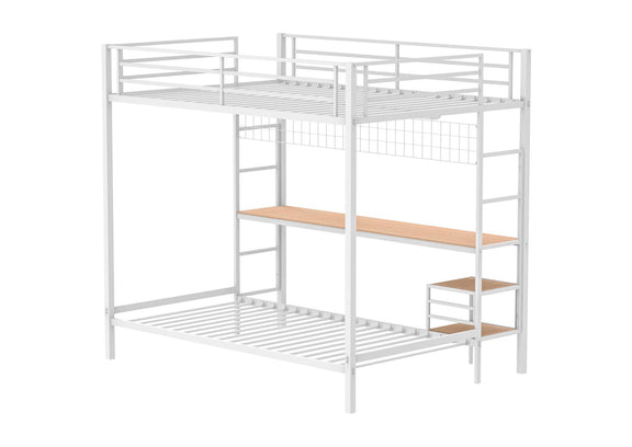 460209WHT Bettoni Metal Full Over Twin Workstation Bunk Bed Matte White