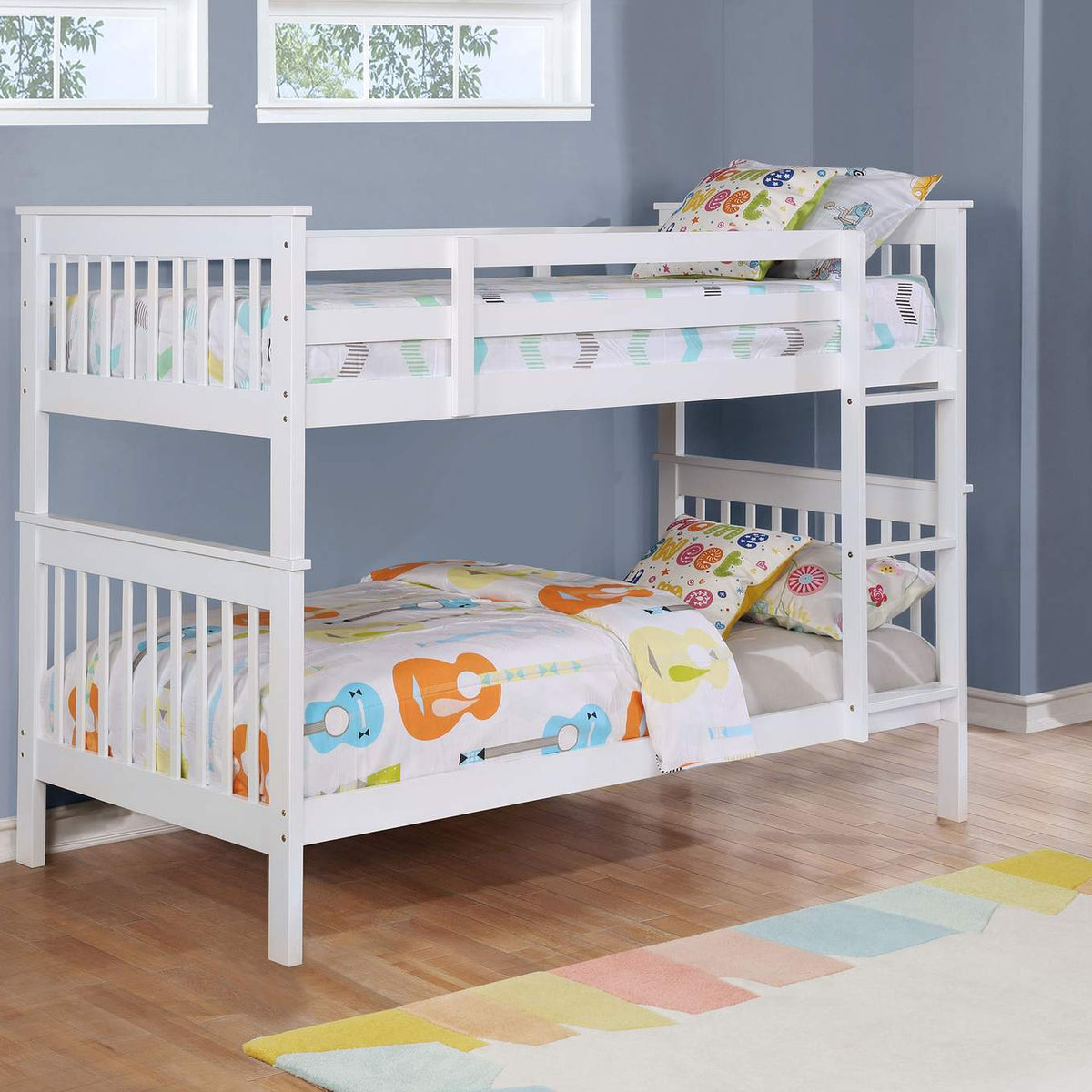 460244N-SM Chapman Wood Twin Over Twin Bunk Bed with Mattress White