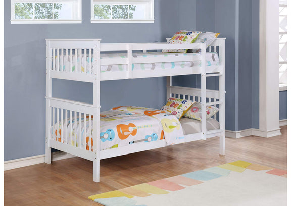460244N-SM Chapman Wood Twin Over Twin Bunk Bed with Mattress White