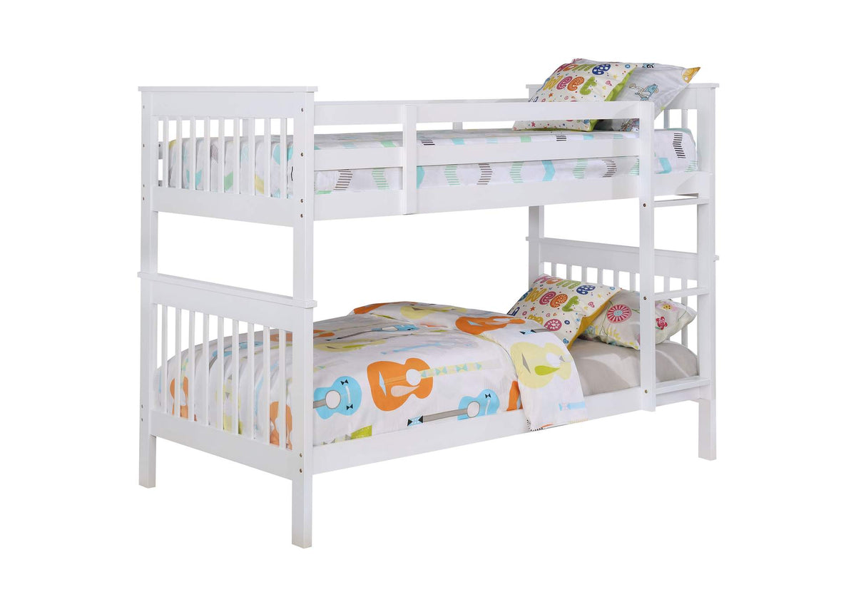 460244N-SM Chapman Wood Twin Over Twin Bunk Bed with Mattress White