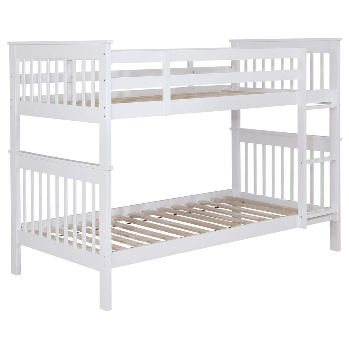 460244N-SM Chapman Wood Twin Over Twin Bunk Bed with Mattress White
