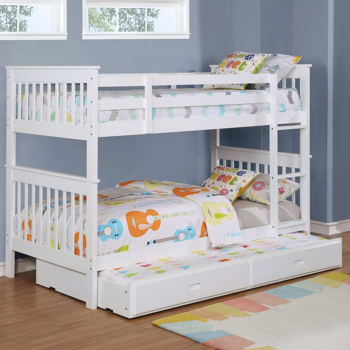 460244N-SM Chapman Wood Twin Over Twin Bunk Bed with Mattress White