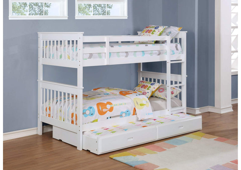 460244N-SM Chapman Wood Twin Over Twin Bunk Bed with Mattress White