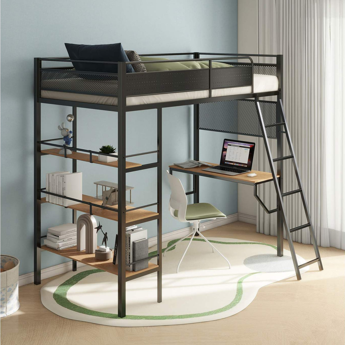 460332BLK Campus 3-shelf Metal Twin Workstation Loft Bed Matte Black