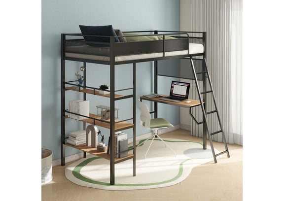 460332BLK Campus 3-shelf Metal Twin Workstation Loft Bed Matte Black