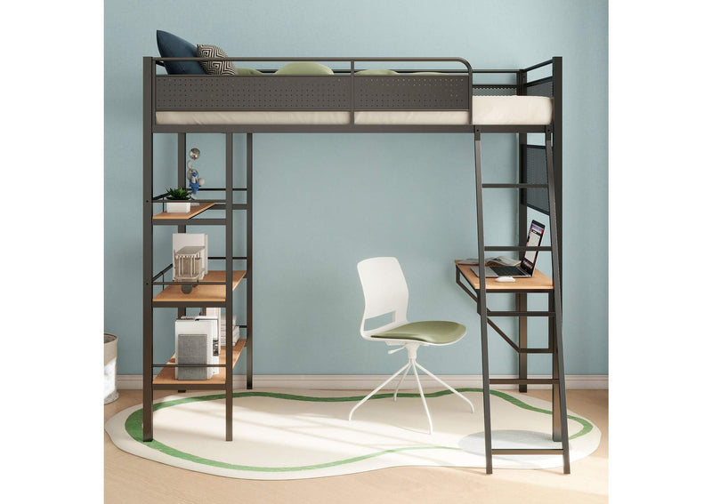 460332BLK Campus 3-shelf Metal Twin Workstation Loft Bed Matte Black