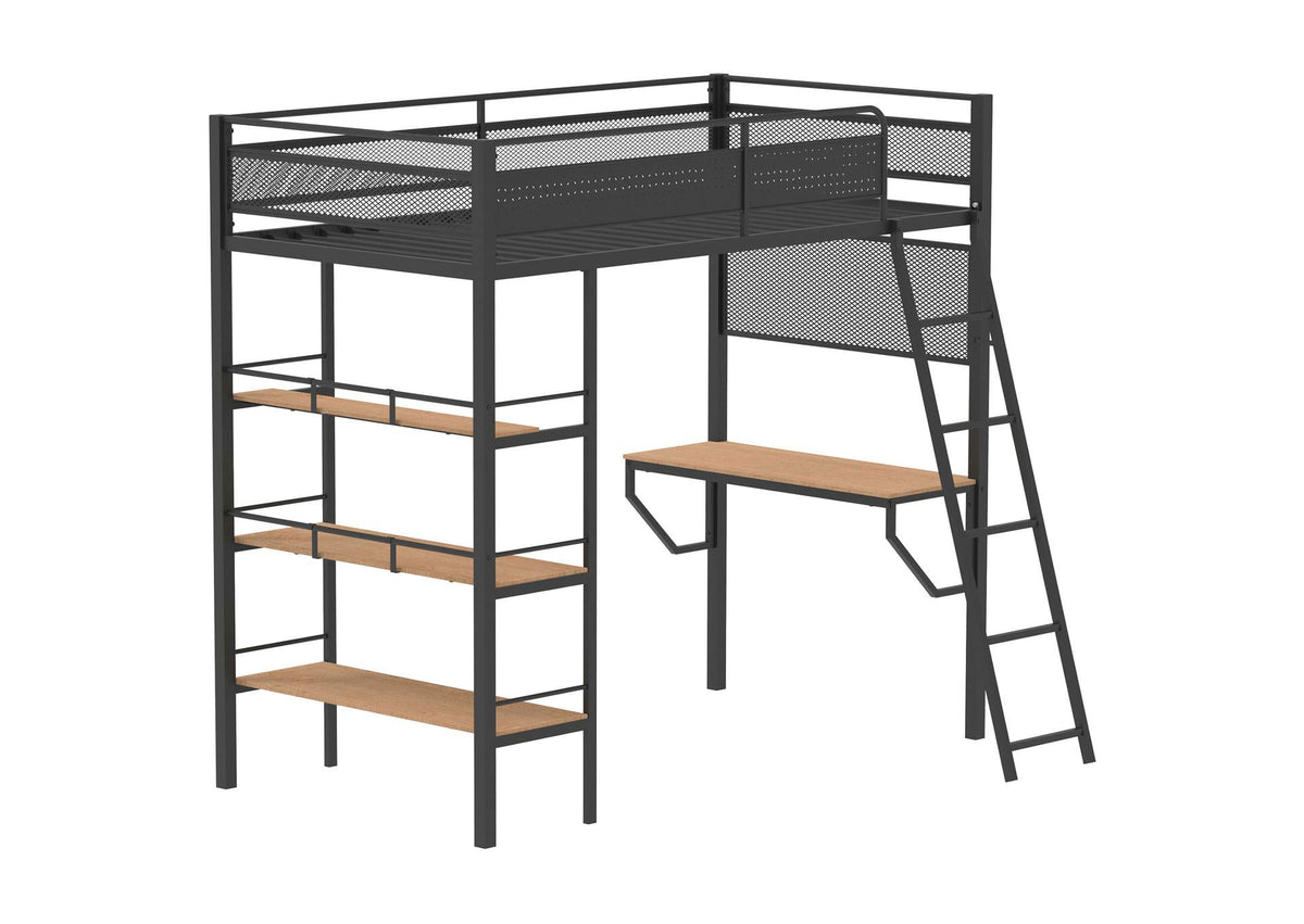 460332BLK Campus 3-shelf Metal Twin Workstation Loft Bed Matte Black