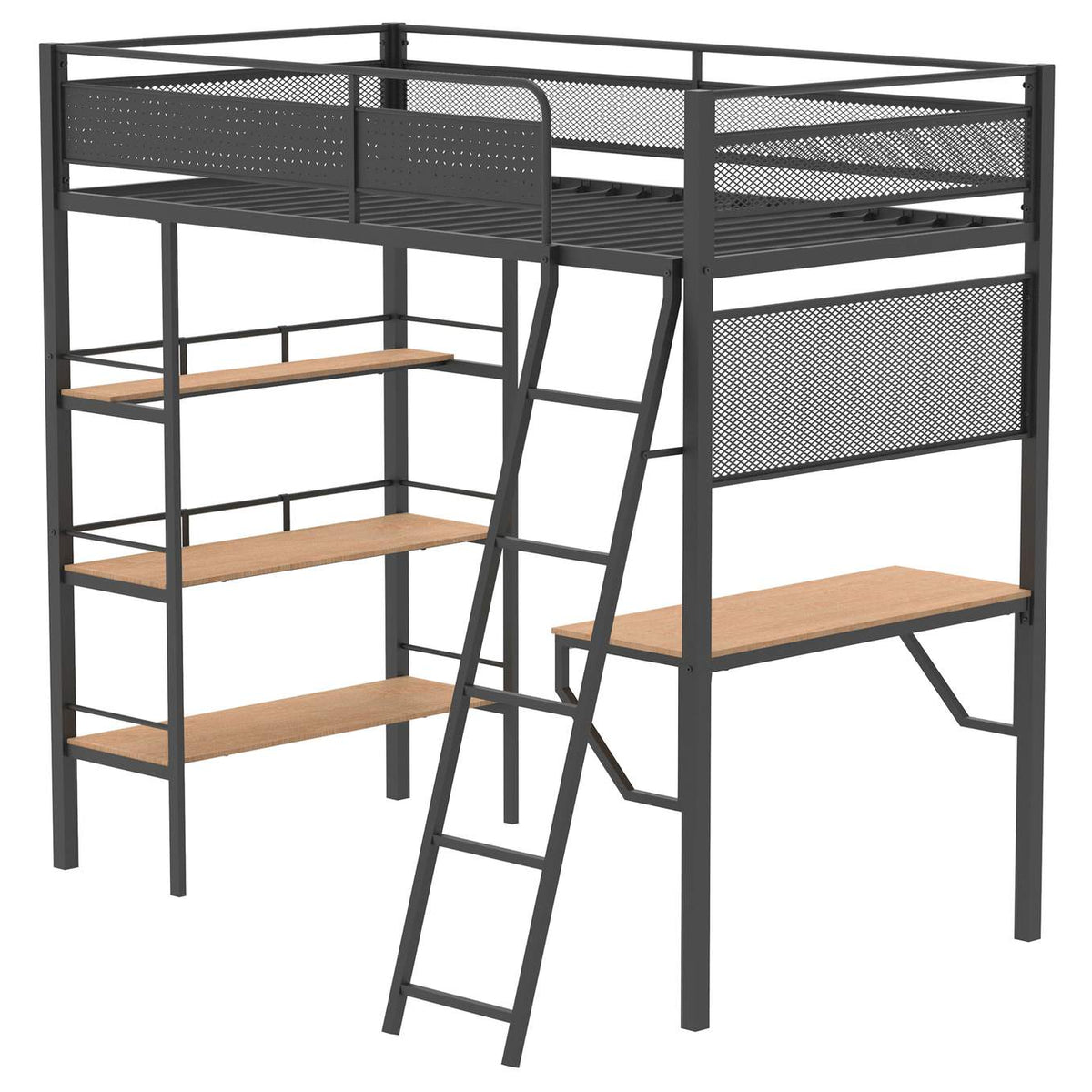 460332BLK Campus 3-shelf Metal Twin Workstation Loft Bed Matte Black
