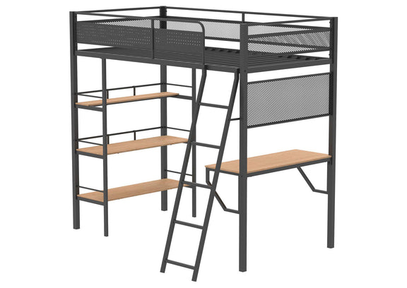 460332BLK Campus 3-shelf Metal Twin Workstation Loft Bed Matte Black