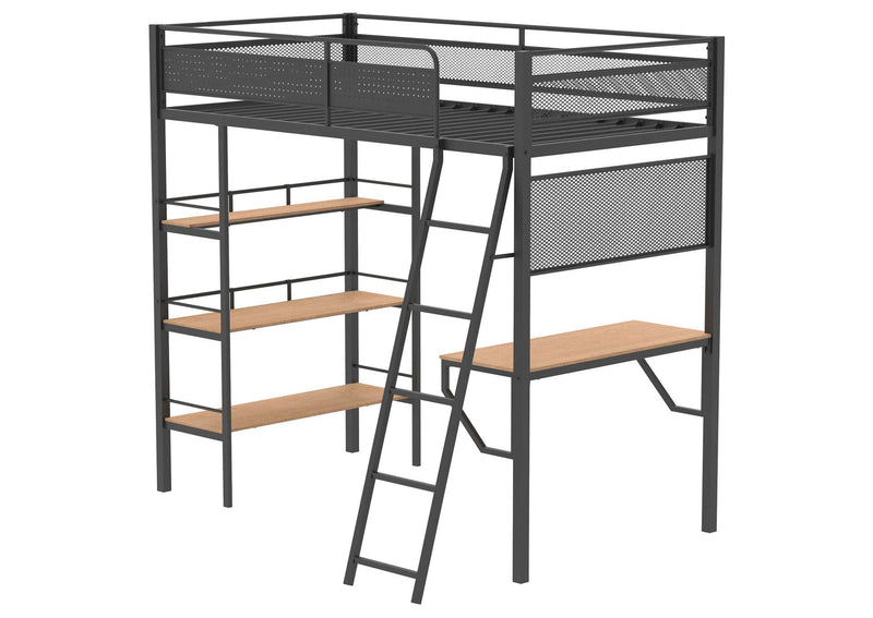 460332BLK Campus 3-shelf Metal Twin Workstation Loft Bed Matte Black